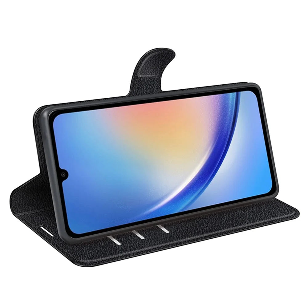 For Samsung Galaxy A35 5G Litchi Texture Wallet Case PU Leather Phone Stand Cover - Black - 3