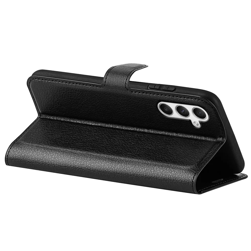 For Samsung Galaxy A35 5G Litchi Texture Wallet Case PU Leather Phone Stand Cover - Black - 4