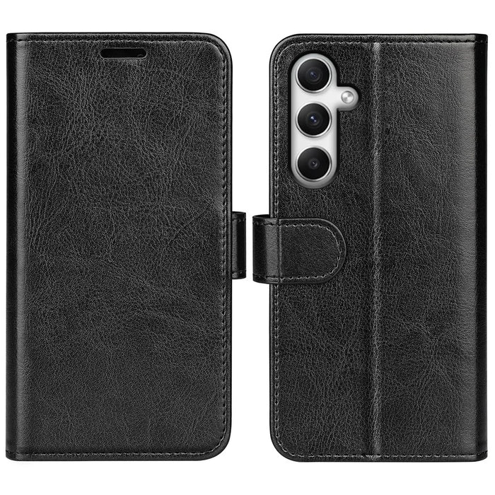 For Samsung Galaxy A35 5G PU Leather Phone Cover Crazy Horse Texture Wallet Card Slots Case - Black - 1