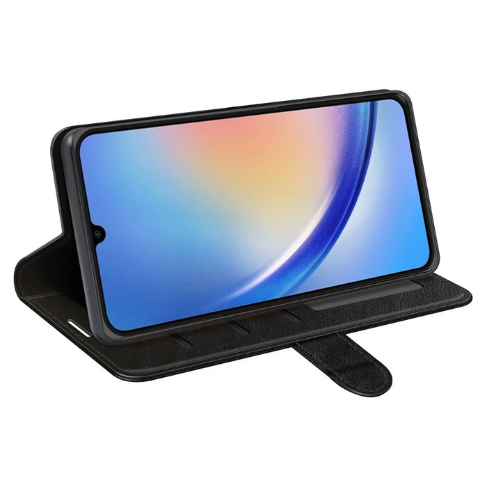 For Samsung Galaxy A35 5G PU Leather Phone Cover Crazy Horse Texture Wallet Card Slots Case - Black - 3