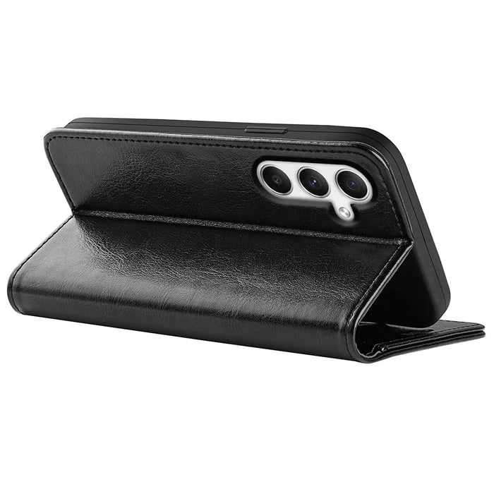 For Samsung Galaxy A35 5G PU Leather Phone Cover Crazy Horse Texture Wallet Card Slots Case - Black - 4