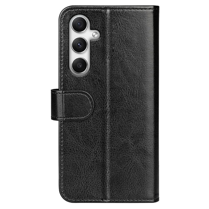 For Samsung Galaxy A35 5G PU Leather Phone Cover Crazy Horse Texture Wallet Card Slots Case - Black - 7
