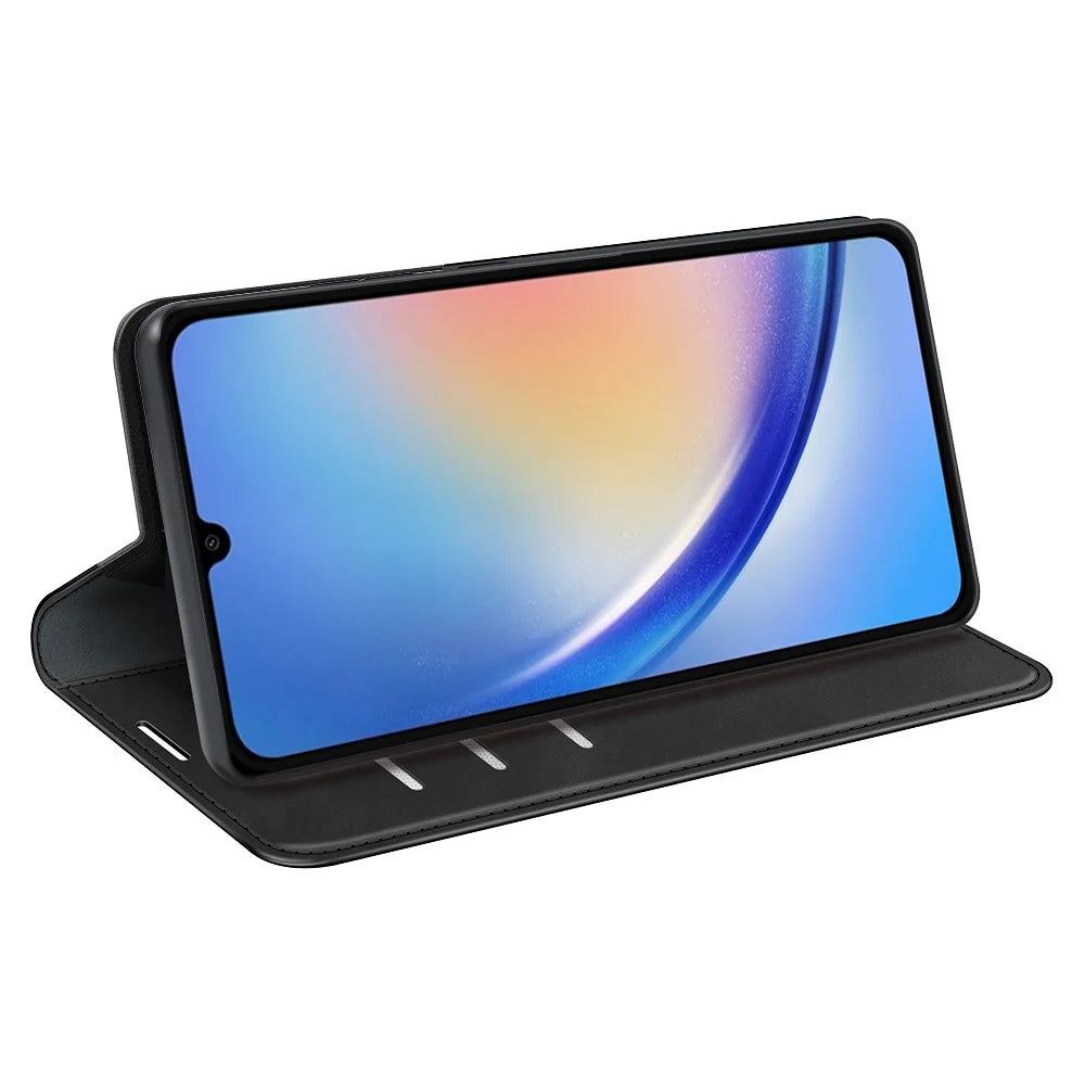 For Samsung Galaxy A35 5G Skin Touch Feeling Case PU Leather Magnetic Auto-absorbed Phone Cover - Black - 3