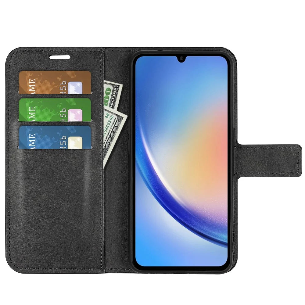 For Samsung Galaxy A35 5G Case Collection Flip Shockproof PU Leather Phone Cover - Black - 2