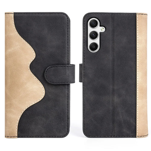 For Samsung Galaxy A35 5G PU Leather Case Color Splicing Shockproof Card Slots Phone Cover - Black - 1