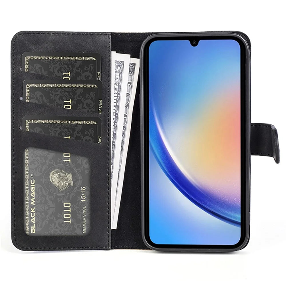 For Samsung Galaxy A35 5G PU Leather Case Color Splicing Shockproof Card Slots Phone Cover - Black - 2