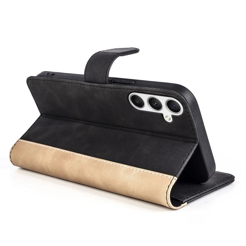 For Samsung Galaxy A35 5G PU Leather Case Color Splicing Shockproof Card Slots Phone Cover - Black - 3