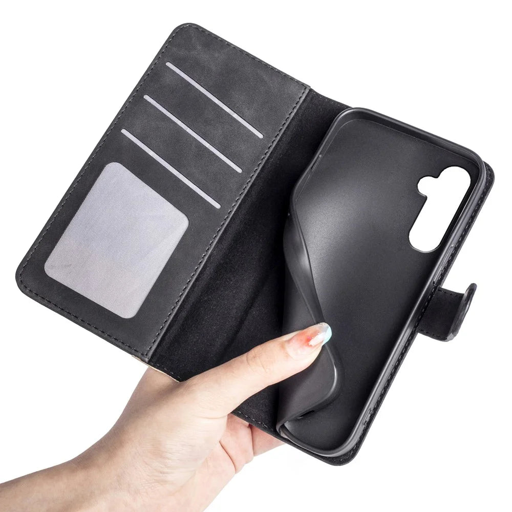 For Samsung Galaxy A35 5G PU Leather Case Color Splicing Shockproof Card Slots Phone Cover - Black - 5