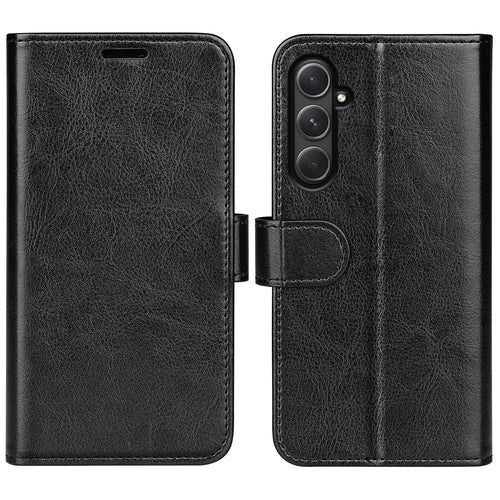 For Samsung Galaxy A55 5G Flip PU Leather Case Wallet Phone Cover Crazy Horse Texture - Black - 1