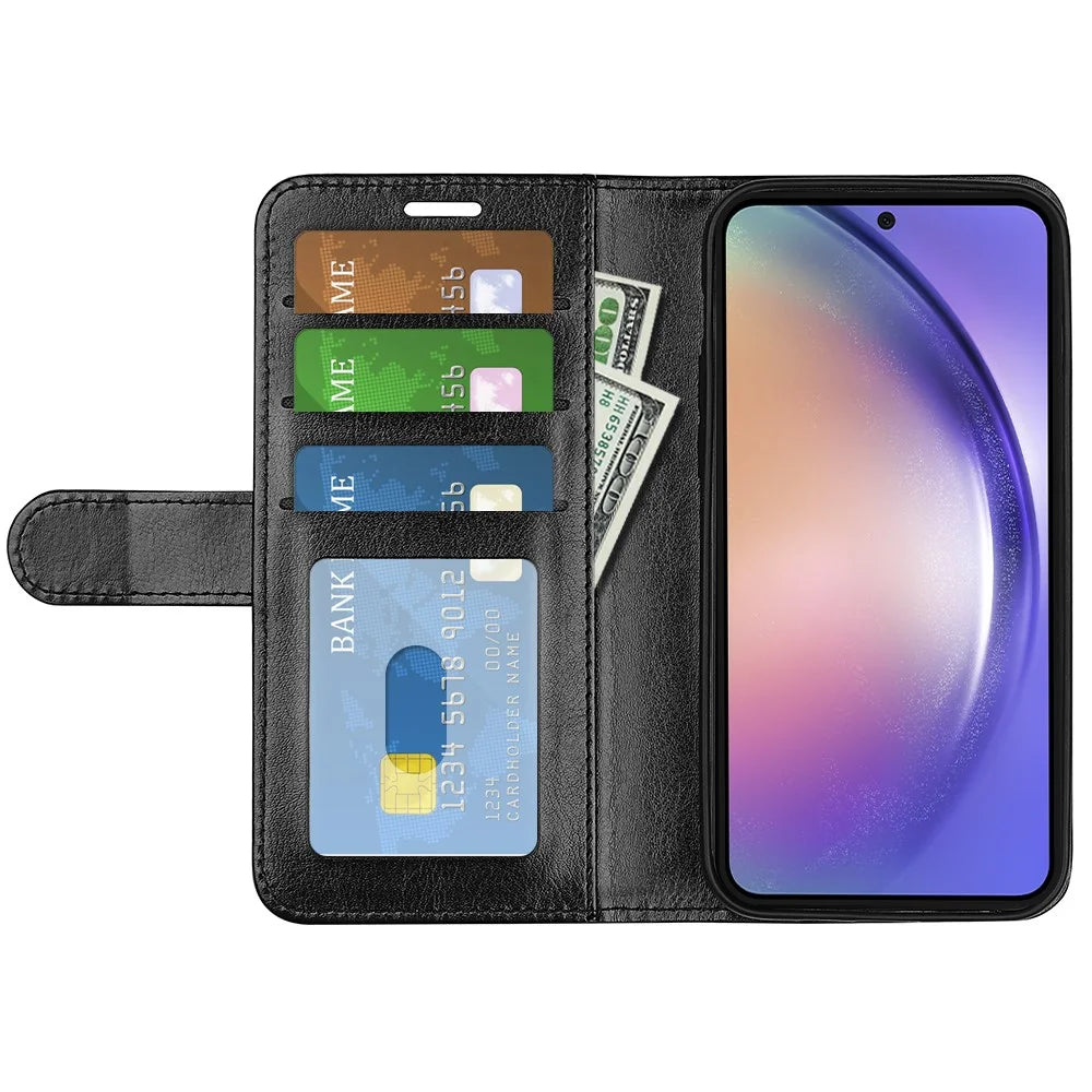 For Samsung Galaxy A55 5G Flip PU Leather Case Wallet Phone Cover Crazy Horse Texture - Black - 2
