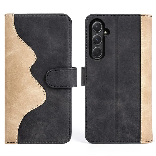 For Samsung Galaxy A55 5G Case PU Leather+TPU Color Splicing Phone Wallet Cover - Black - 1