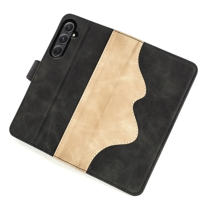 For Samsung Galaxy A55 5G Case PU Leather+TPU Color Splicing Phone Wallet Cover - Black - 4