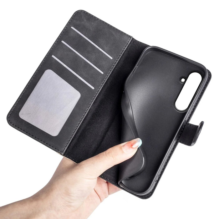For Samsung Galaxy A55 5G Case PU Leather+TPU Color Splicing Phone Wallet Cover - Black - 5