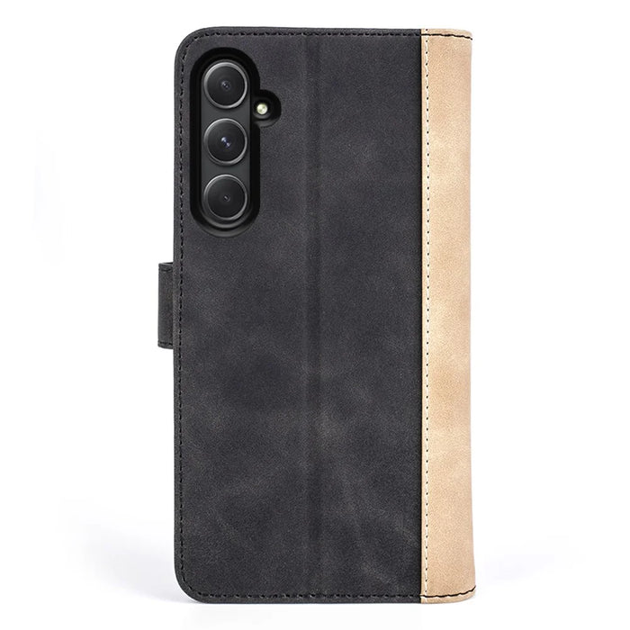 For Samsung Galaxy A55 5G Case PU Leather+TPU Color Splicing Phone Wallet Cover - Black - 7