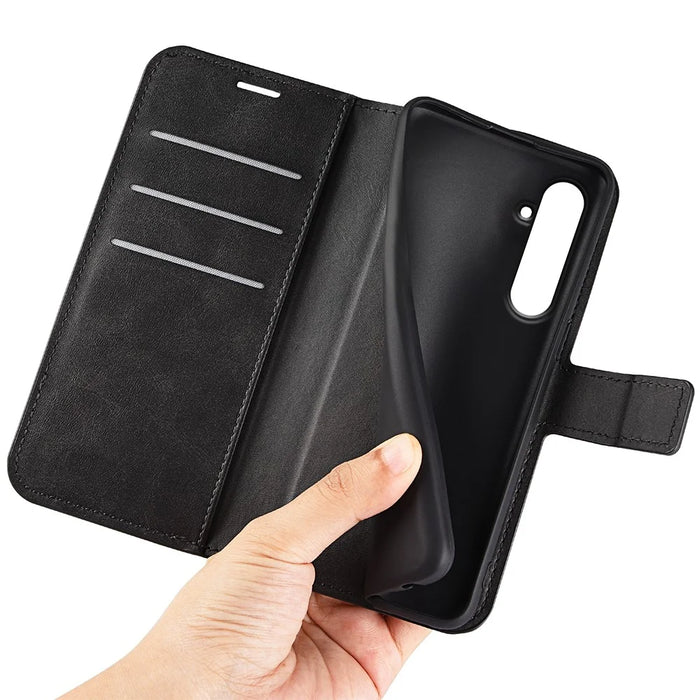 Wallet Case for Samsung Galaxy A55 5G Magnetic Flip PU Leather Phone Cover - Black - 5