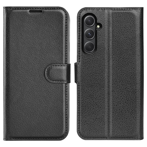 For Samsung Galaxy A55 5G Leather Litchi Texture Case Flip Wallet Phone Cover - Black - 1