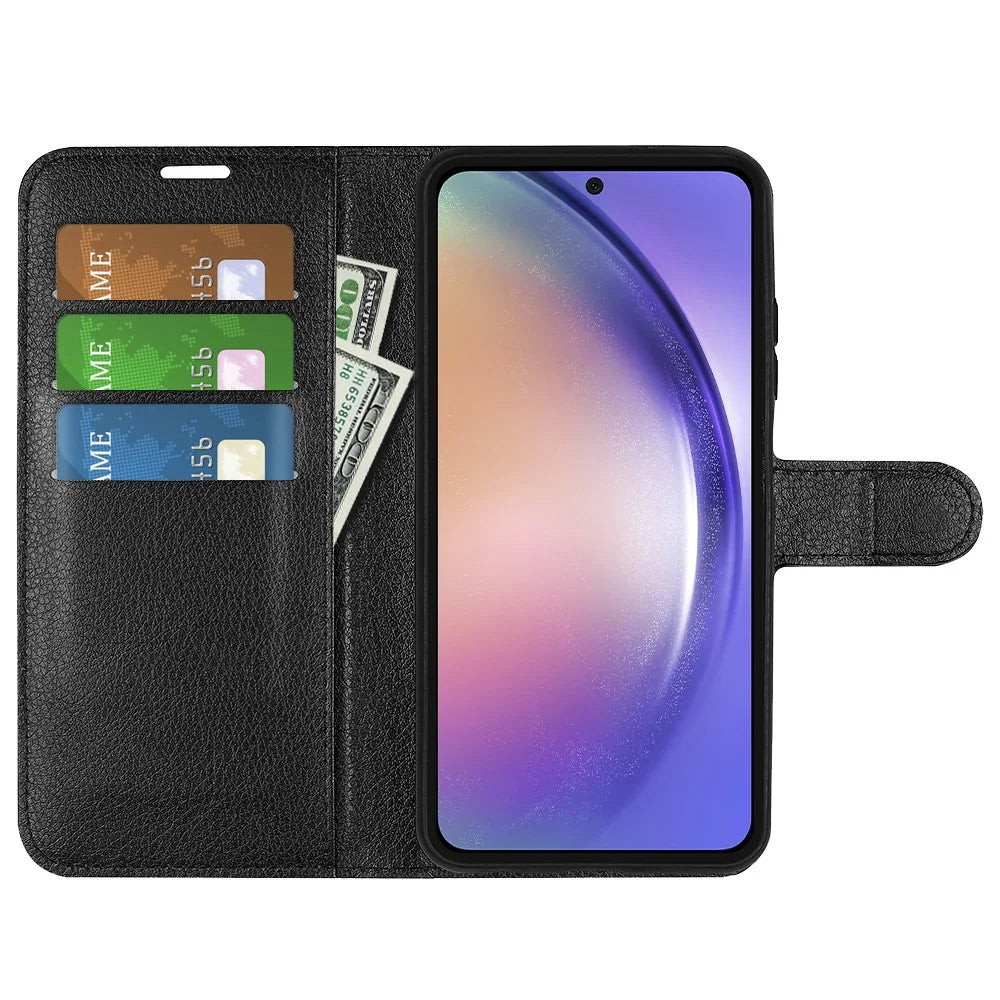 For Samsung Galaxy A55 5G Leather Litchi Texture Case Flip Wallet Phone Cover - Black - 2