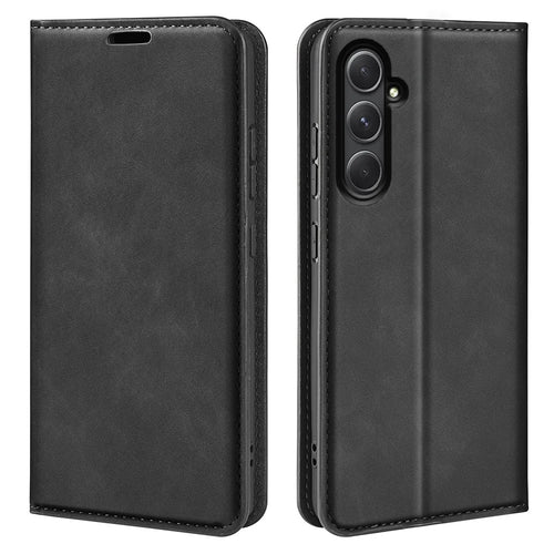 For Samsung Galaxy A55 5G Phone Case Leather Folio Flip Cover Magnetic Absorption - Black - 1