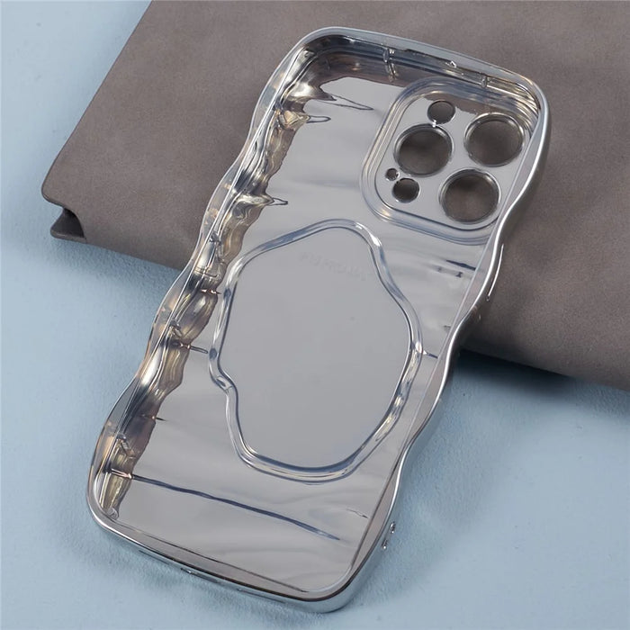 HYT Series For iPhone 15 Pro Electroplated Phone Case TPU Makeup Mirror Cover - Silver - 3