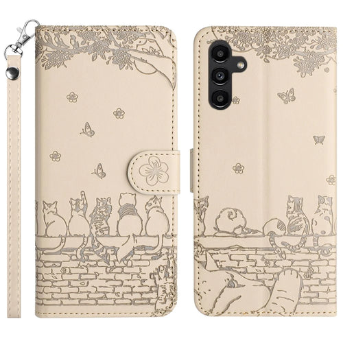 For Samsung Galaxy A55 5G Case PU Leather Wallet Cell Phone Cover with Strap - Apricot - 1