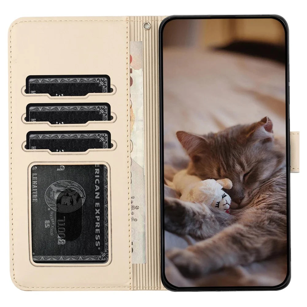 For Samsung Galaxy A55 5G Case PU Leather Wallet Cell Phone Cover with Strap - Apricot - 2