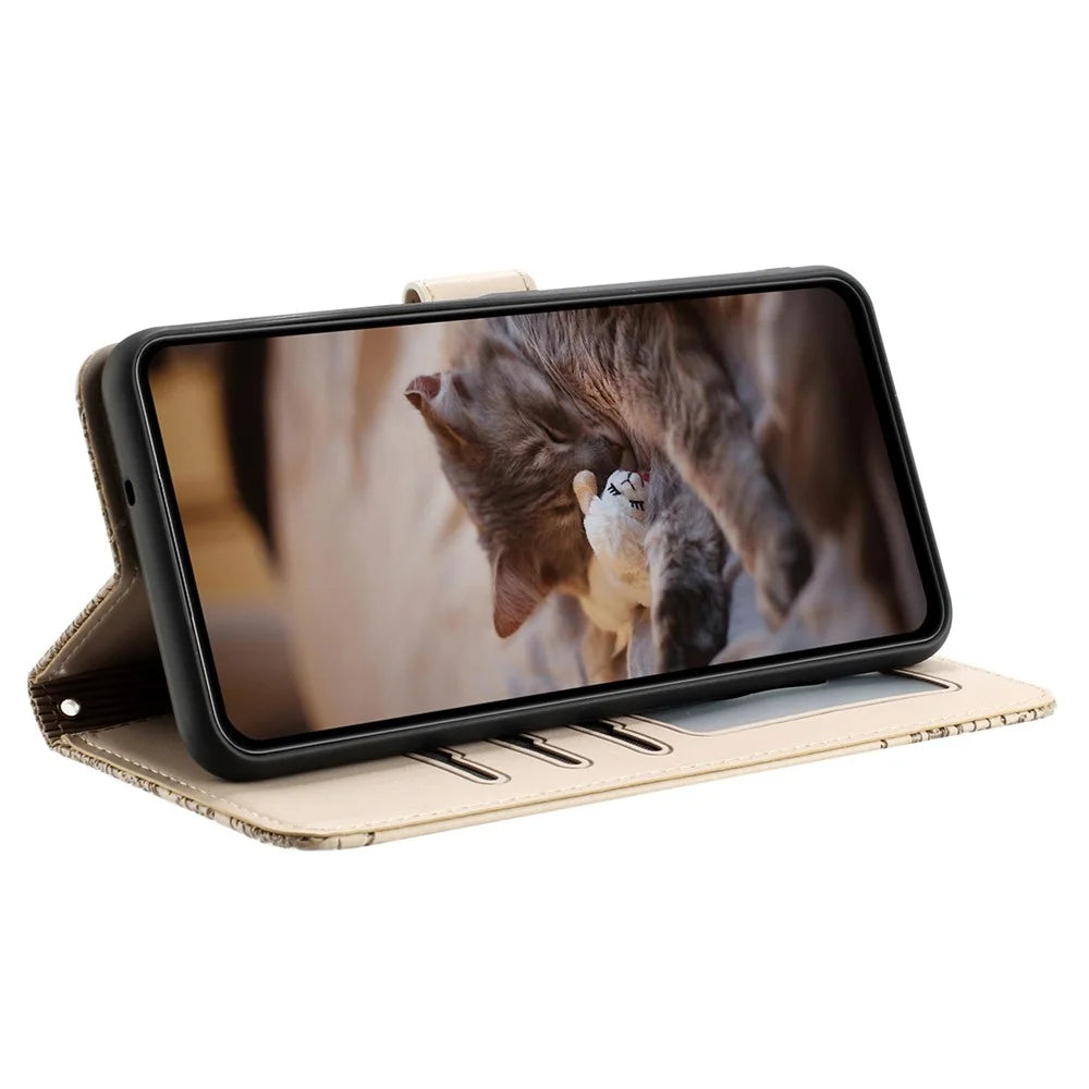 For Samsung Galaxy A55 5G Case PU Leather Wallet Cell Phone Cover with Strap - Apricot - 3