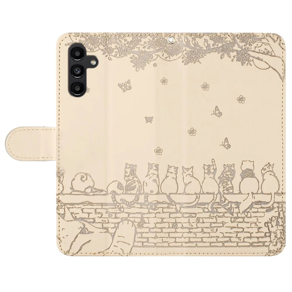 For Samsung Galaxy A55 5G Case PU Leather Wallet Cell Phone Cover with Strap - Apricot - 4