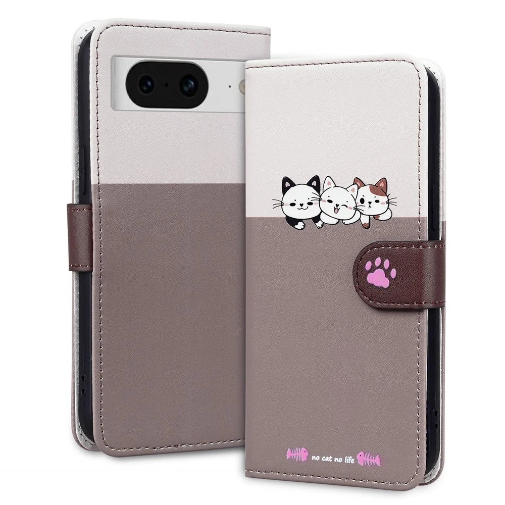 Cartoon Pet Series for Google Pixel 8 Case Leather  Splicing Phone Stand Cover with Wrist Strap - Bean Pink - 4