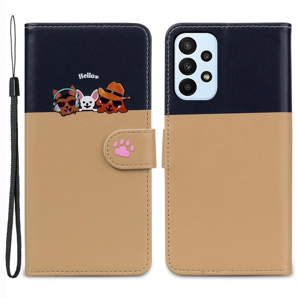 Cartoon Pet Series for Samsung Galaxy A23 4G / A23 5G (Global Version) Case Wallet Phone Cover - Khaki - 1