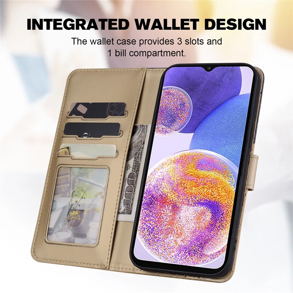 Cartoon Pet Series for Samsung Galaxy A23 4G / A23 5G (Global Version) Case Wallet Phone Cover - Khaki - 3