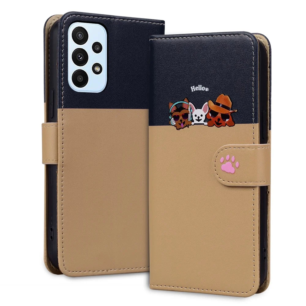 Cartoon Pet Series for Samsung Galaxy A23 4G / A23 5G (Global Version) Case Wallet Phone Cover - Khaki - 4