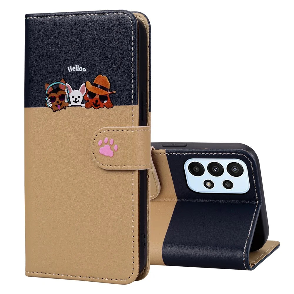 Cartoon Pet Series for Samsung Galaxy A23 4G / A23 5G (Global Version) Case Wallet Phone Cover - Khaki - 5
