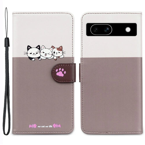Cartoon Pet Series for Google Pixel 7a Shockproof Case Wallet Phone Cover - Bean Pink - 1