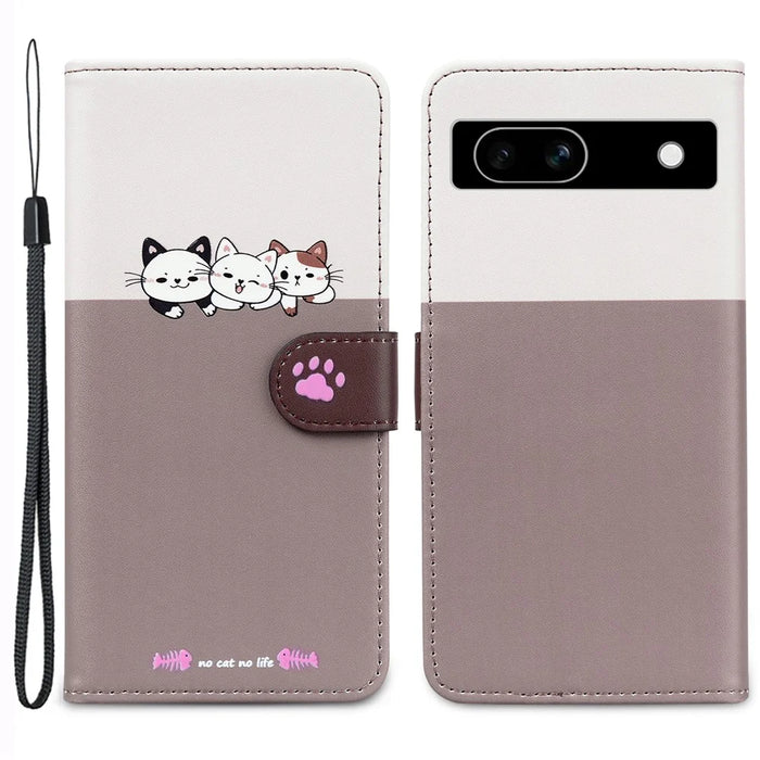Cartoon Pet Series for Google Pixel 7a Shockproof Case Wallet Phone Cover - Bean Pink - 1