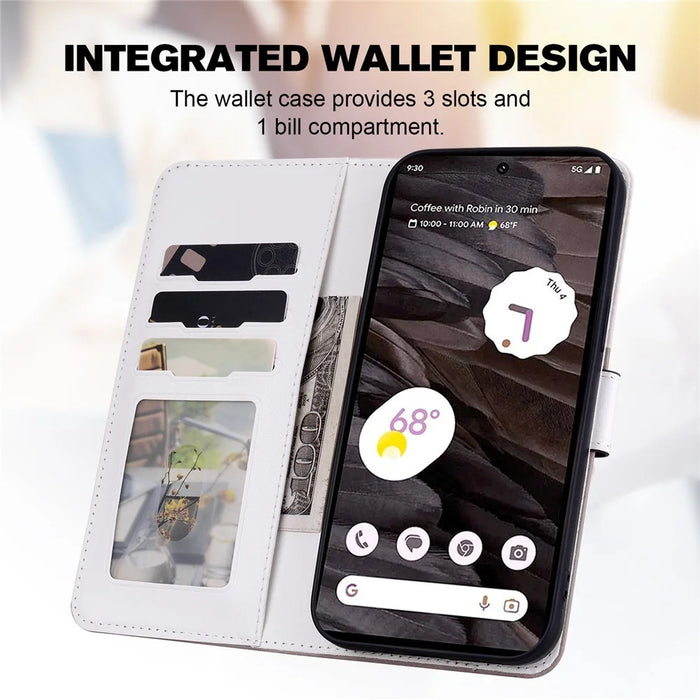 Cartoon Pet Series for Google Pixel 7a Shockproof Case Wallet Phone Cover - Bean Pink - 3