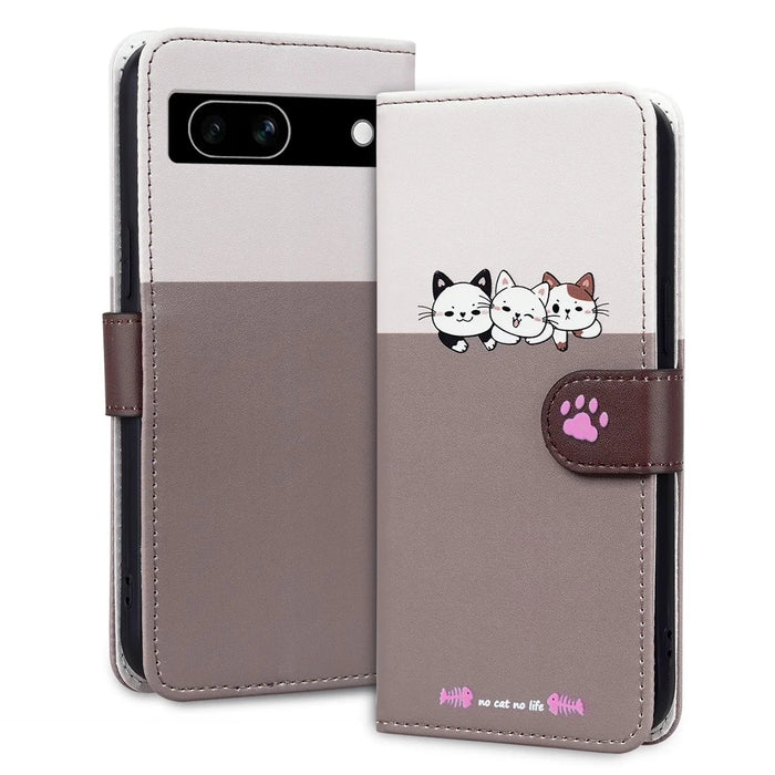 Cartoon Pet Series for Google Pixel 7a Shockproof Case Wallet Phone Cover - Bean Pink - 4