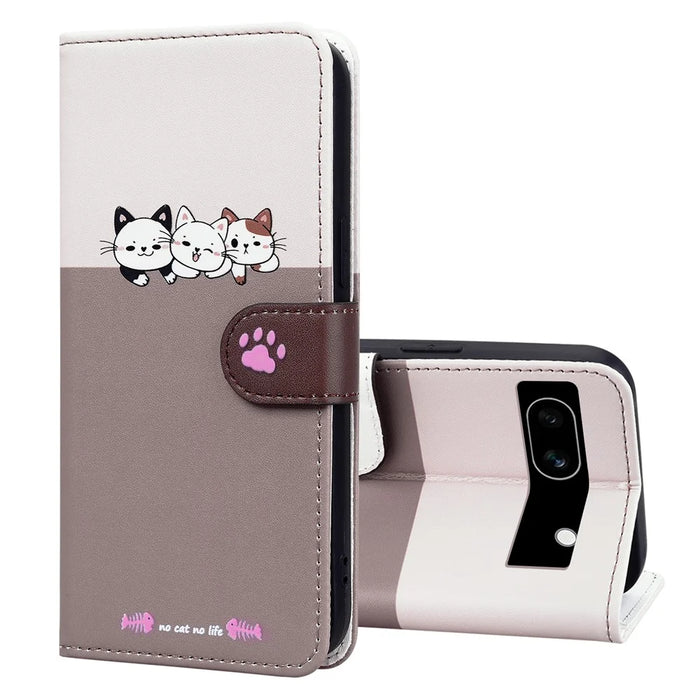 Cartoon Pet Series for Google Pixel 7a Shockproof Case Wallet Phone Cover - Bean Pink - 5