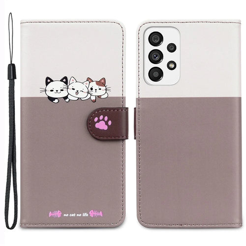 Cartoon Pet Series for Samsung Galaxy A73 5G Wallet Phone Case Leather Flip Cover - Bean Pink - 1