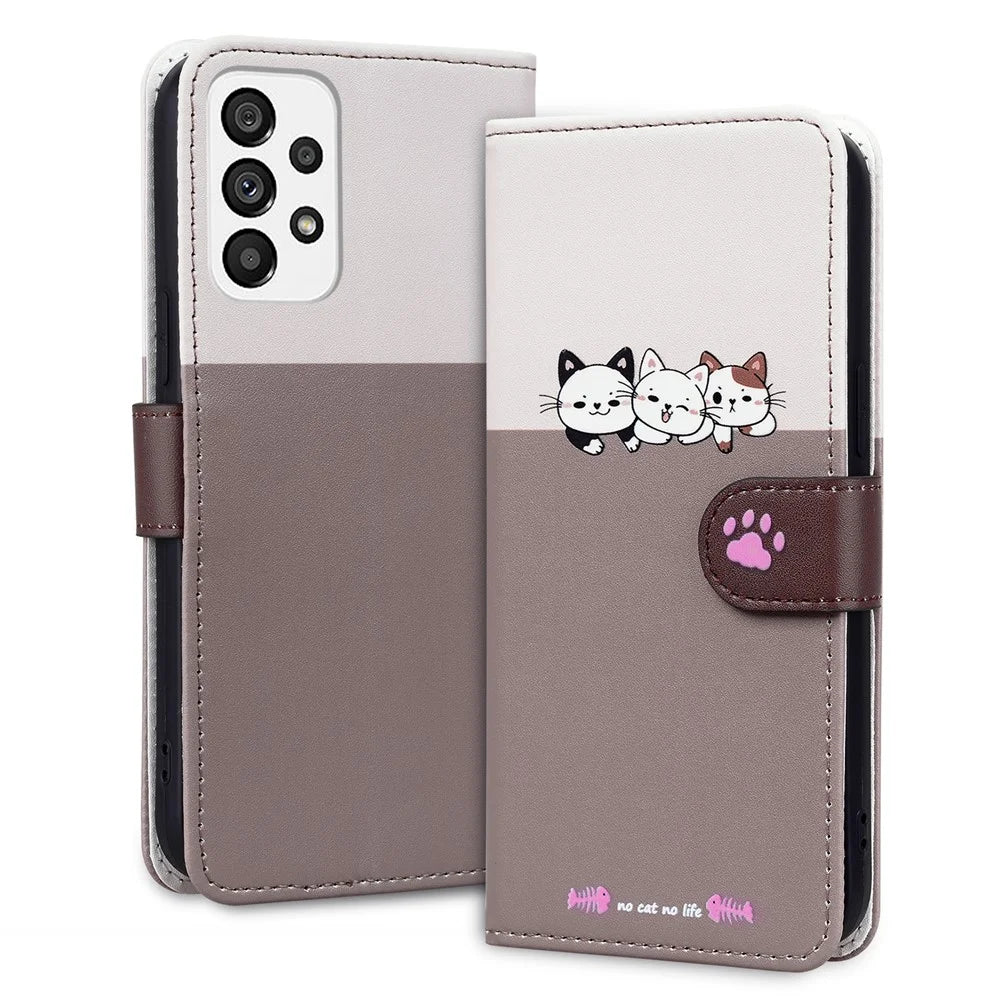 Cartoon Pet Series for Samsung Galaxy A73 5G Wallet Phone Case Leather Flip Cover - Bean Pink - 4