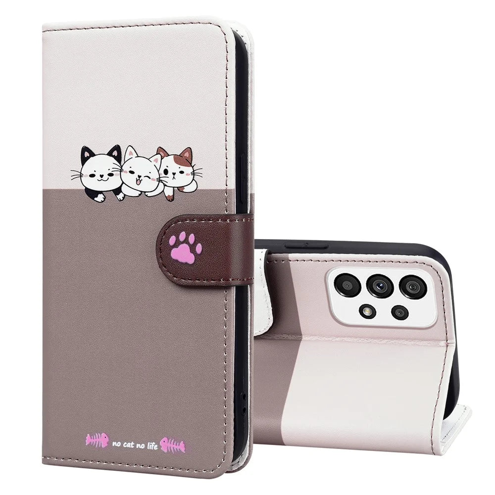 Cartoon Pet Series for Samsung Galaxy A73 5G Wallet Phone Case Leather Flip Cover - Bean Pink - 5