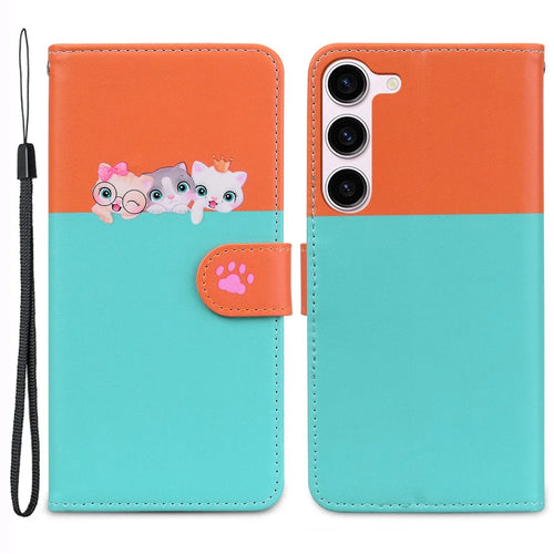 Cartoon Pet Series for Samsung Galaxy S22+ 5G Wallet Phone Case Leather Flip Cover - Sky Blue - 1