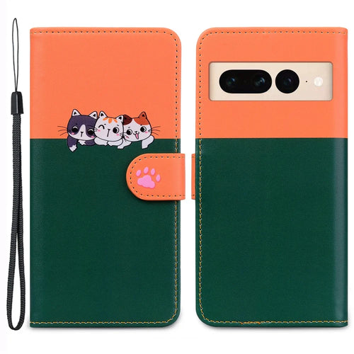 Cartoon Pet Series for Google Pixel 7 Pro 5G Protective Case Wallet Phone Cover - Blackish Green - 1