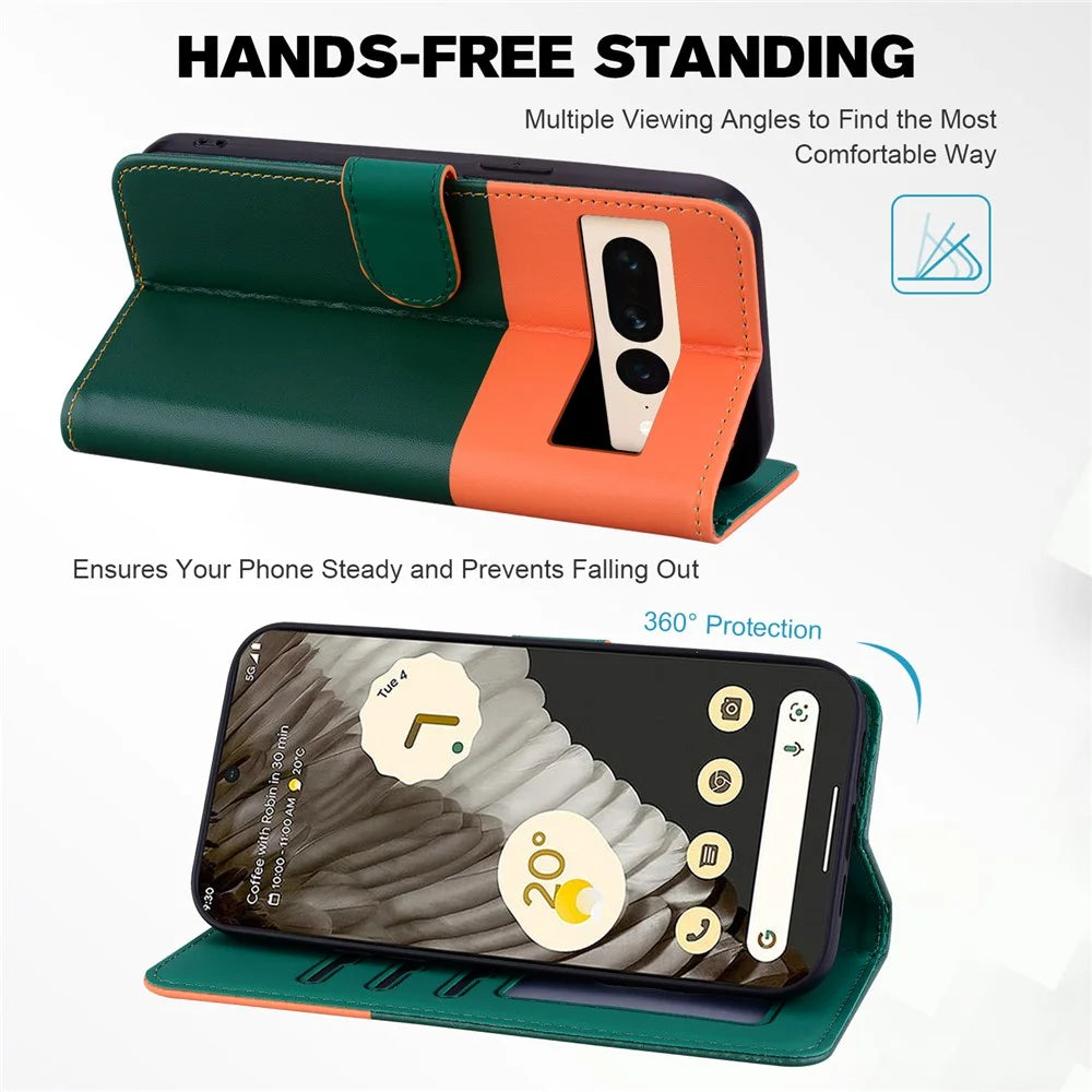 Cartoon Pet Series for Google Pixel 7 Pro 5G Protective Case Wallet Phone Cover - Blackish Green - 2