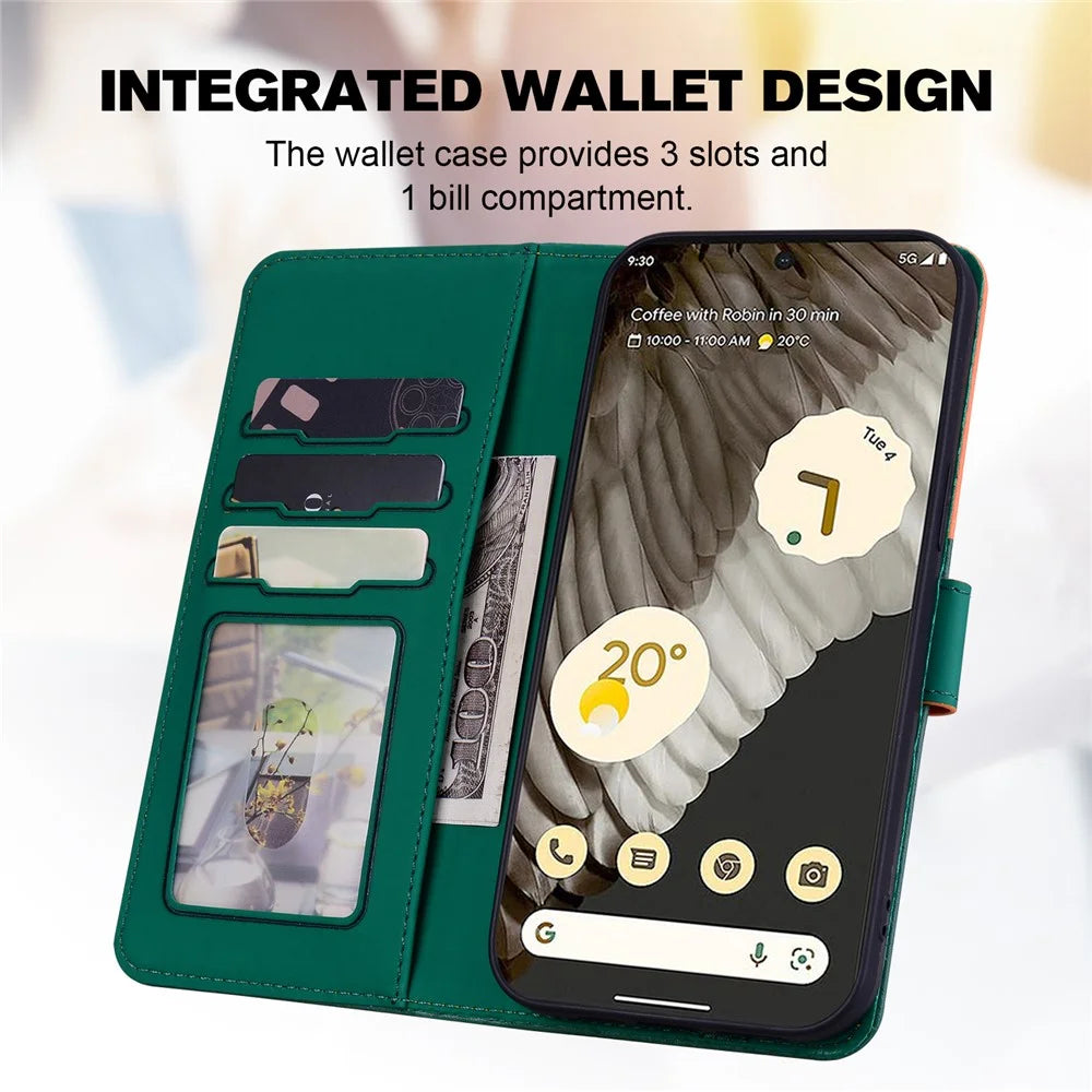 Cartoon Pet Series for Google Pixel 7 Pro 5G Protective Case Wallet Phone Cover - Blackish Green - 3