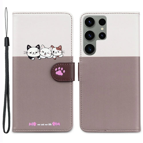 Cartoon Pet Series for Samsung Galaxy S22 Ultra 5G Case Wallet Phone Leather Flip Cover - Bean Pink - 1