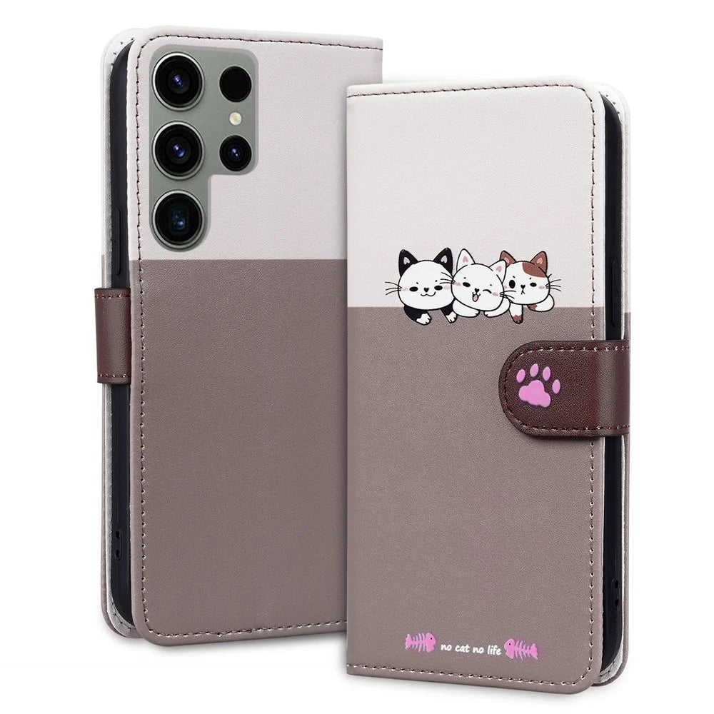 Cartoon Pet Series for Samsung Galaxy S22 Ultra 5G Case Wallet Phone Leather Flip Cover - Bean Pink - 4