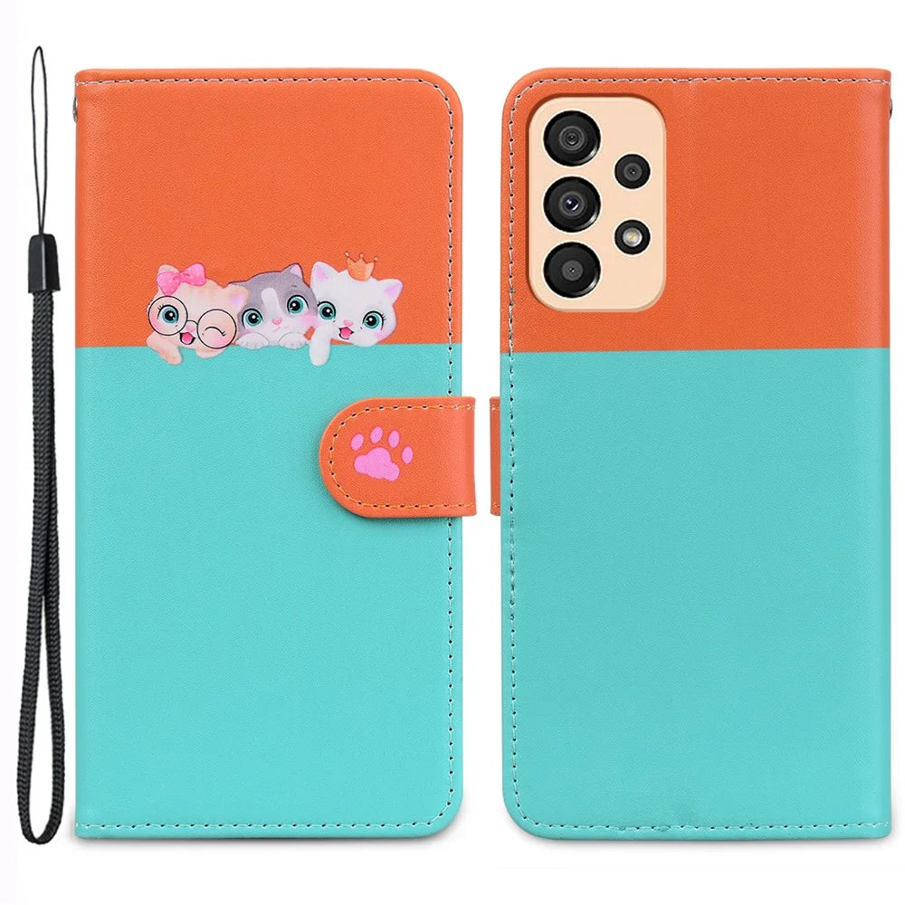 Cartoon Pet Series for Samsung Galaxy A33 5G Wallet Phone Case Shockproof Leather Cover - Sky Blue - 1