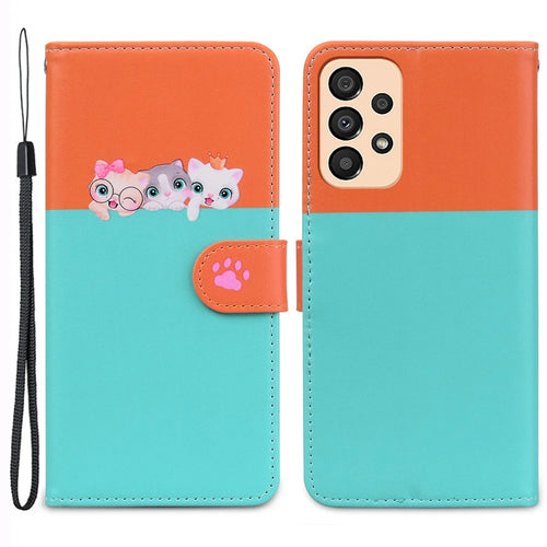 Cartoon Pet Series for Samsung Galaxy A33 5G Wallet Phone Case Shockproof Leather Cover - Sky Blue - 1