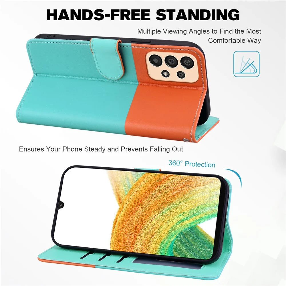 Cartoon Pet Series for Samsung Galaxy A33 5G Wallet Phone Case Shockproof Leather Cover - Sky Blue - 2