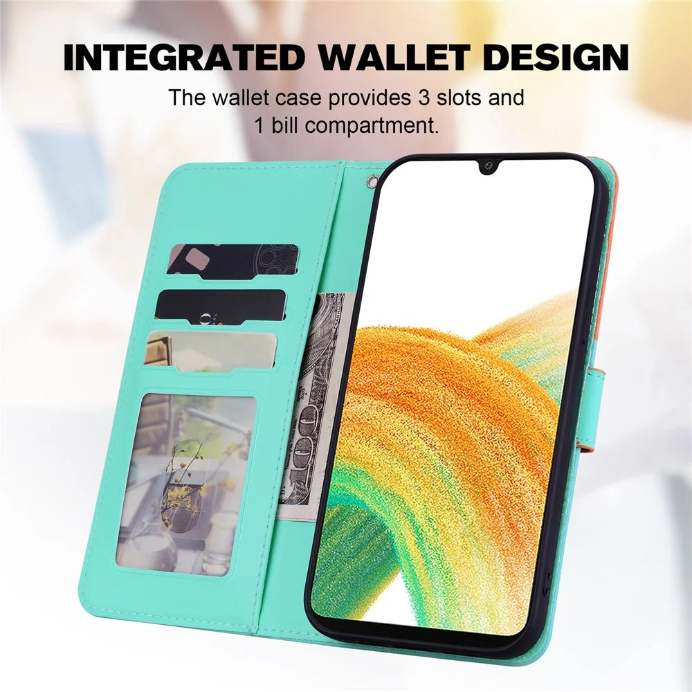 Cartoon Pet Series for Samsung Galaxy A33 5G Wallet Phone Case Shockproof Leather Cover - Sky Blue - 3